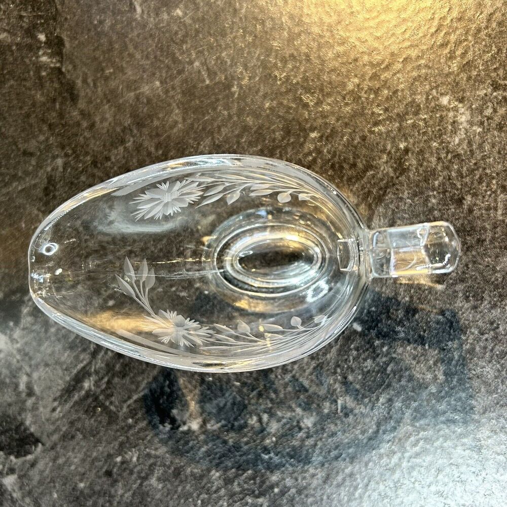 VINTAGE Heisey ART‎ DECO Gravy Sauce Boat Clear Glass Etched Floral Design - Picture 5 of 9